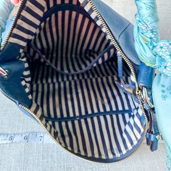 Kate Spade Blue Leather Hobo Shoulder Handbag Purse Custom Silk Wrap Strap - Picture 12 of 14